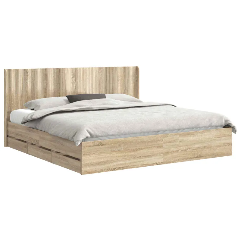 Lovos rėmas su saugojimu ir nugara Sonoma ąžuolas 200 x 200 cm