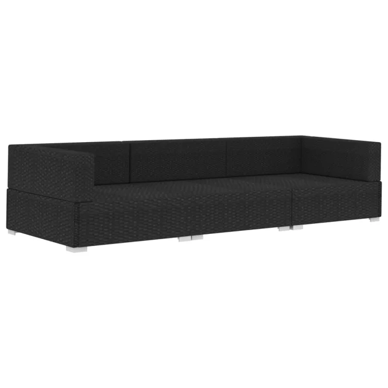 Sodo sohvakompletti pehmusteilla, 3-osio, musta, rattan