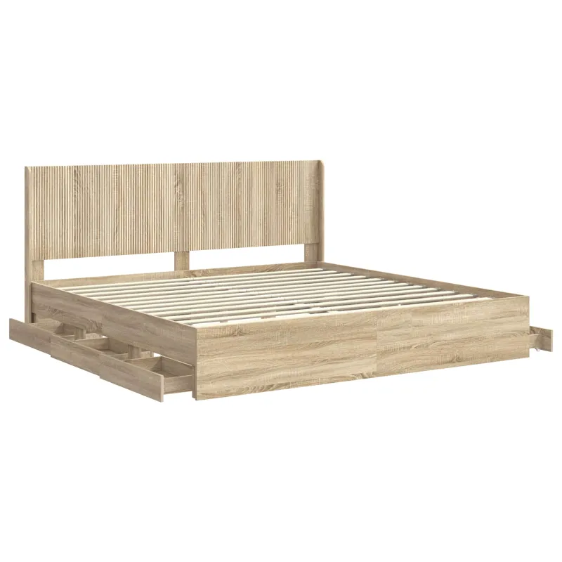 Lovos rėmas su saugojimu ir nugara Sonoma ąžuolas 200 x 200 cm