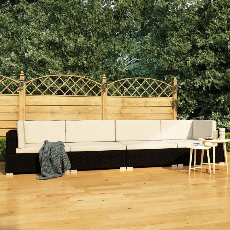 Sodo sofos komplekti, 4 osaa, musta, rattan materiaalilla, mukaan lukien tyynyt