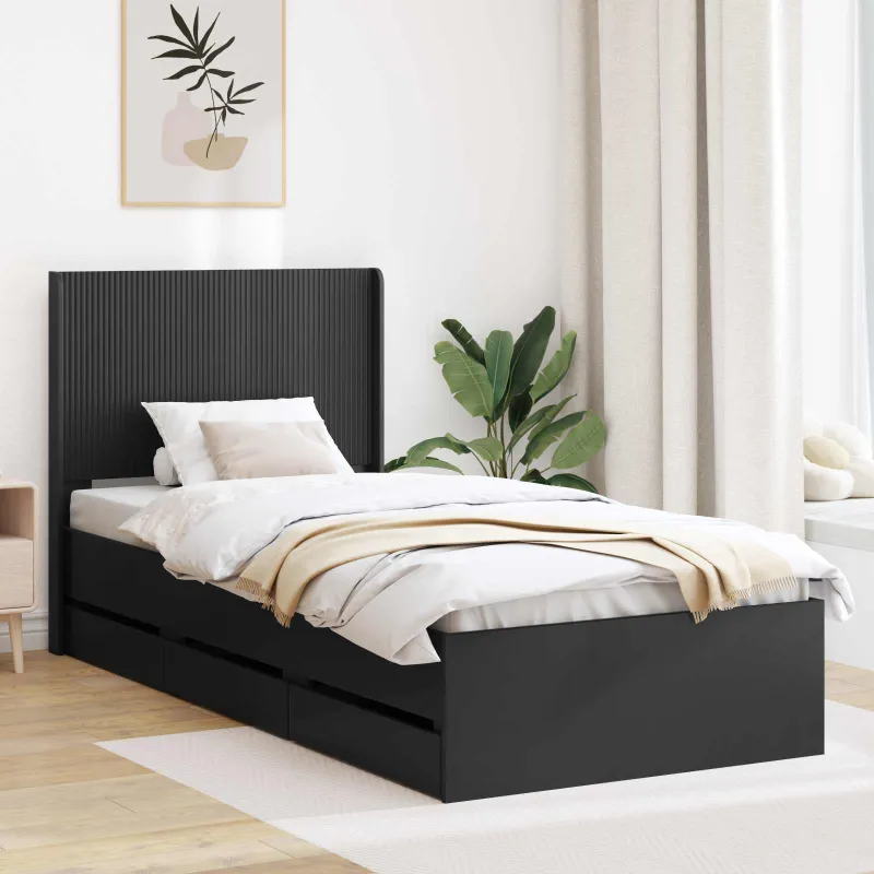 Lovos rėmas su saugojimu ir nugara Juoda 100 x 200 cm