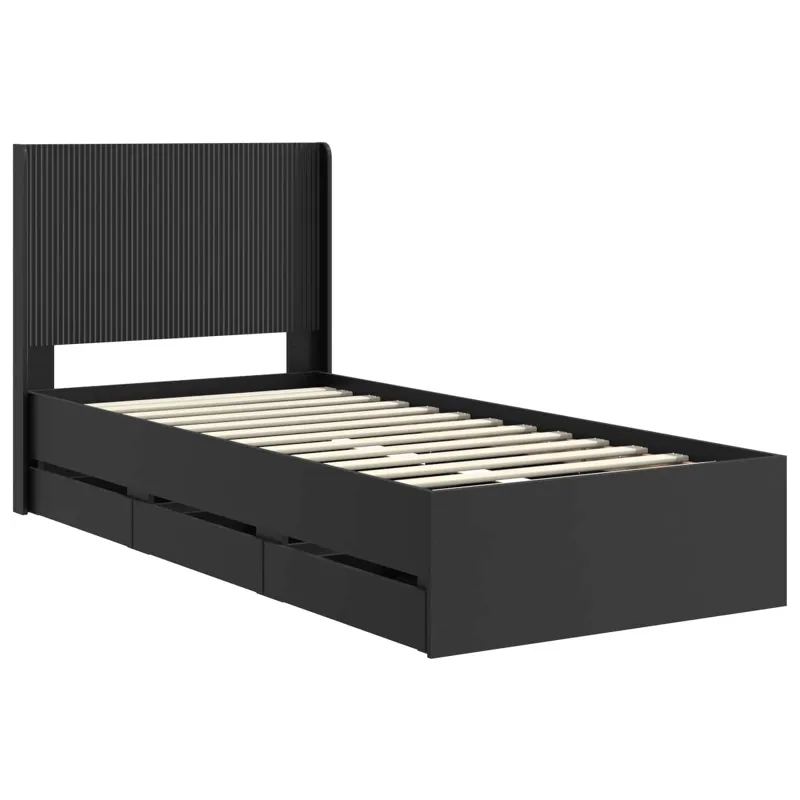 Lovos rėmas su saugojimu ir nugara Juoda 100 x 200 cm