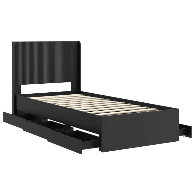 Lovos rėmas su saugojimu ir nugara su stalčių Juoda 75 x 190 cm
