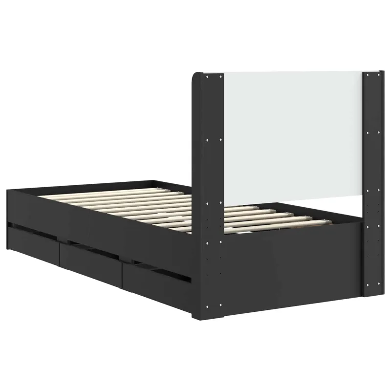 Lovos rėmas su saugojimu ir nugara su stalčių Juoda 75 x 190 cm