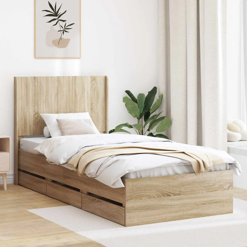 Lovos rėmas su saugojimu ir nugara Sonoma ąžuolas 75 x 190 cm