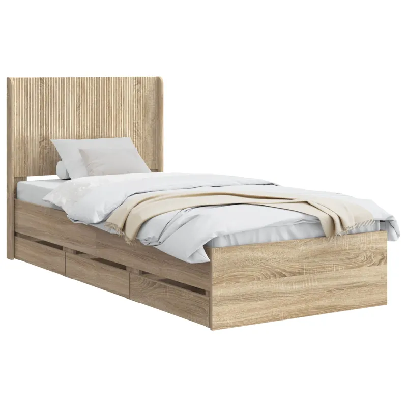 Lovos rėmas su saugojimu ir nugara Sonoma ąžuolas 75 x 190 cm