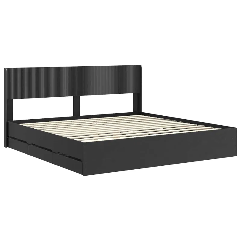 Lovos rėmas su saugojimu ir nugara Juoda 200 x 200 cm