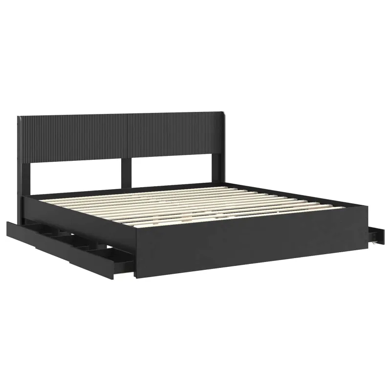 Lovos rėmas su saugojimu ir nugara Juoda 200 x 200 cm