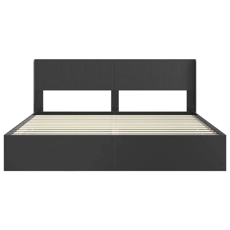 Lovos rėmas su saugojimu ir nugara Juoda 200 x 200 cm