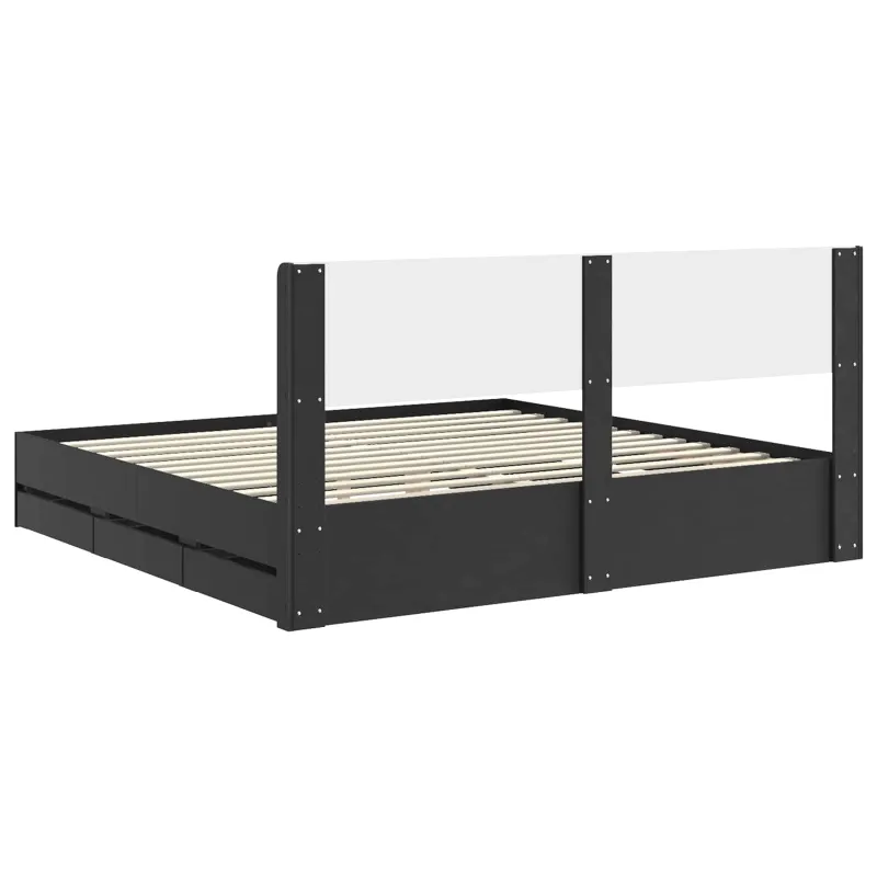 Lovos rėmas su saugojimu ir nugara Juoda 200 x 200 cm