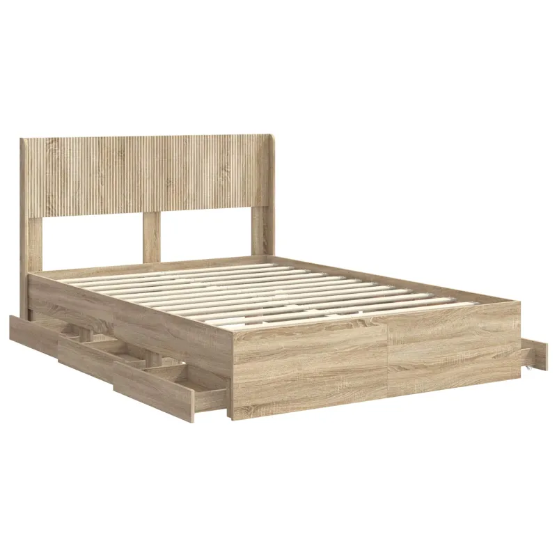 Lovos rėmas su saugojimu ir nugara Sonoma ąžuolas 150 x 200 cm