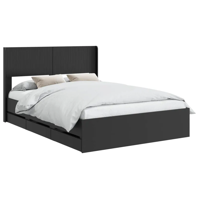 Lovos rėmas su saugojimu ir nugara Juoda 140 x 190 cm