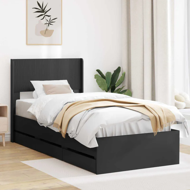 Lovos rėmas su saugojimu ir nugara Juoda 100 x 200 cm
