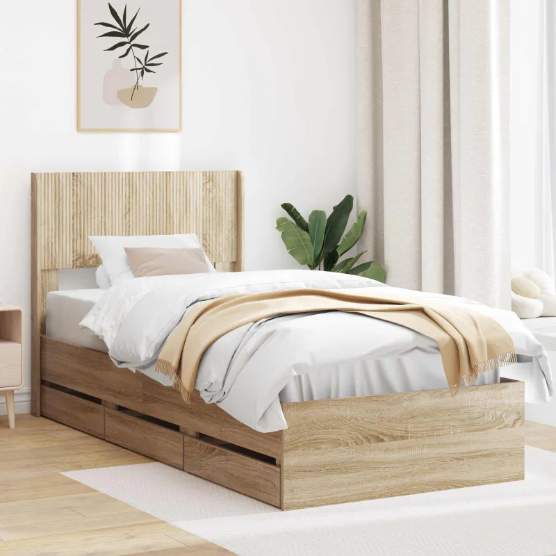 Lovos rėmas su saugojimu ir nugara Sonoma ąžuolas 100 x 200 cm