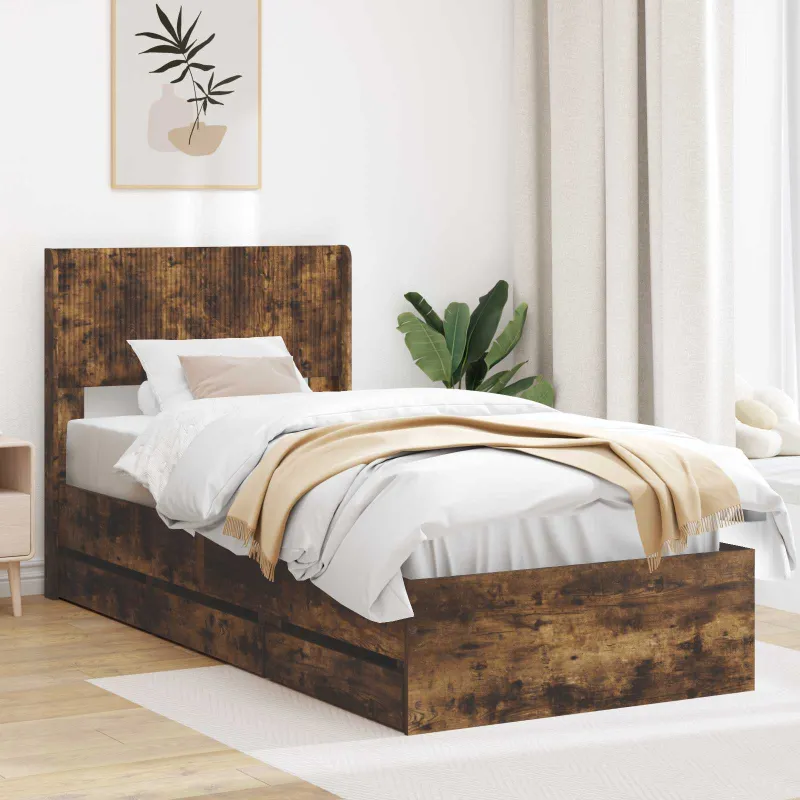 Lovos rėmas su saugojimu ir nugara Dūminio ąžuolo 100 x 200 cm