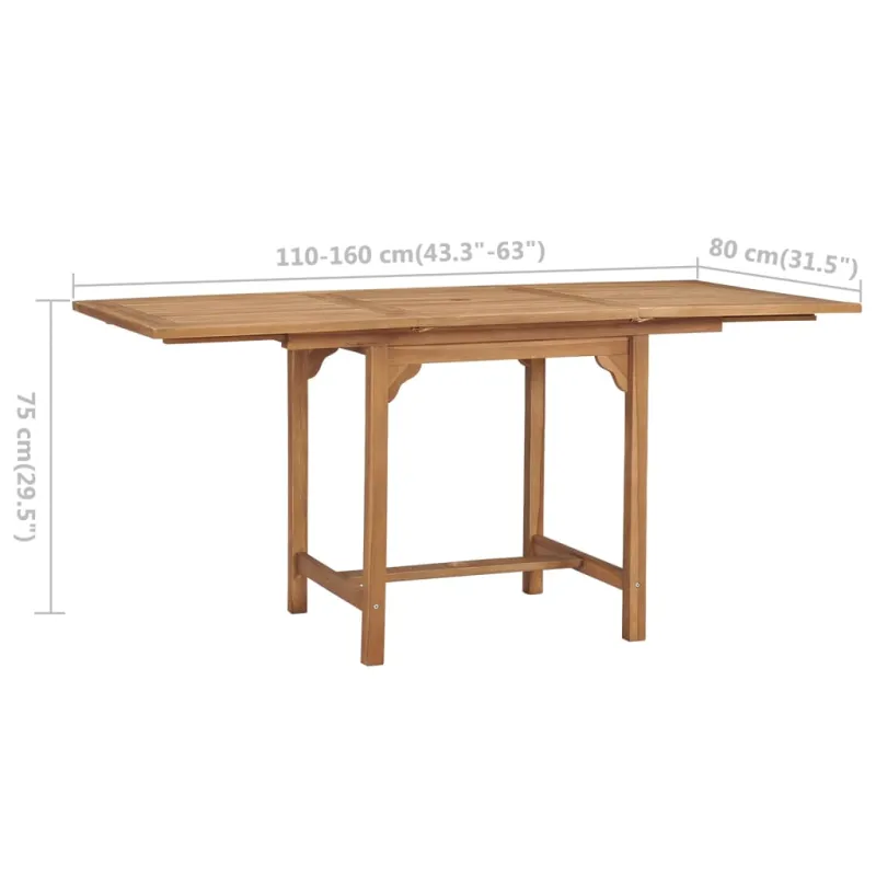Taitettava pöytä, (110-160) x 80 x 75 cm, tikinpuu massiivia