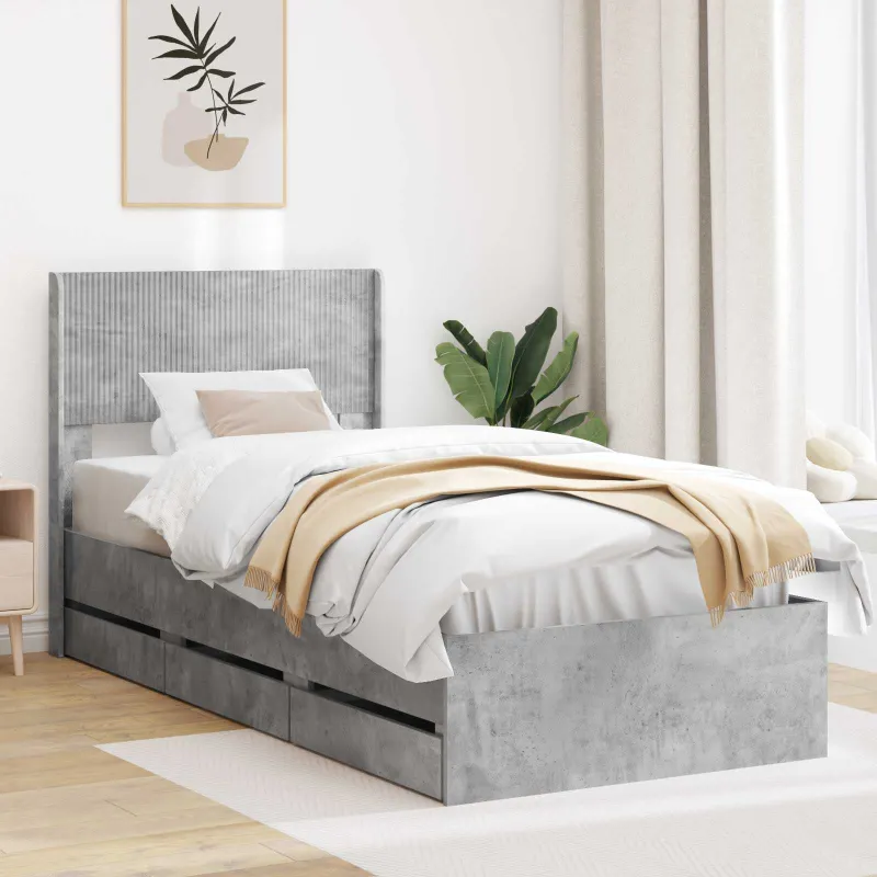 Lovos rėmas su saugojimu ir nugara Betono pilka 90 x 190 cm