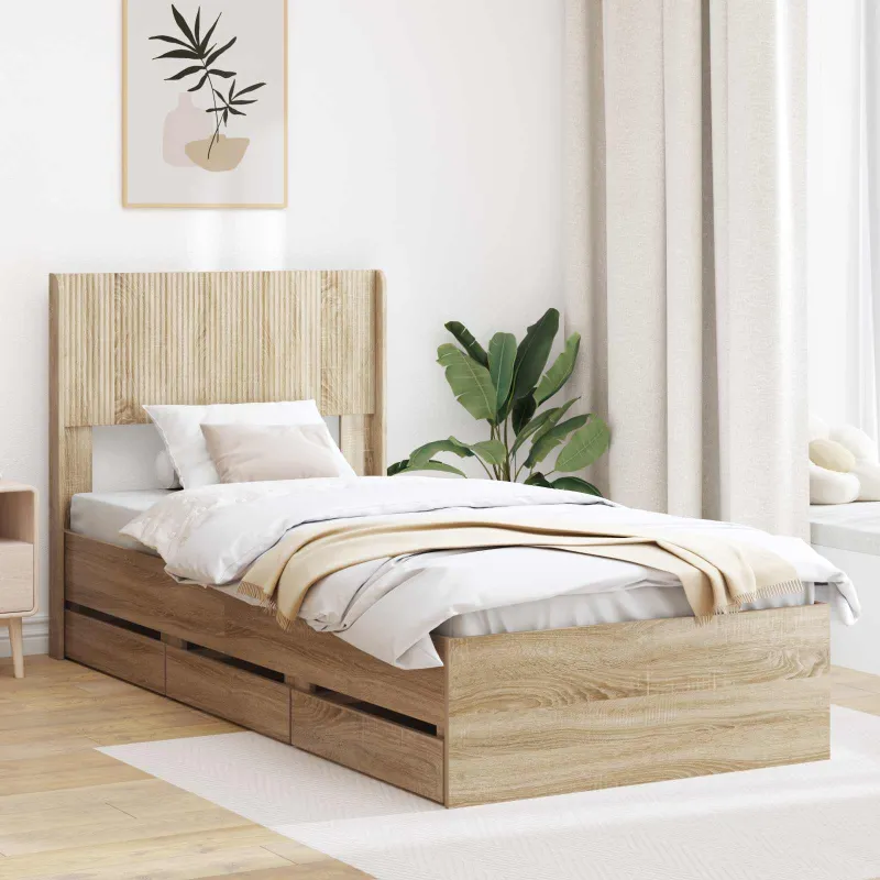 Lovos rėmas su saugojimu ir nugara Sonoma ąžuolas 75 x 190 cm