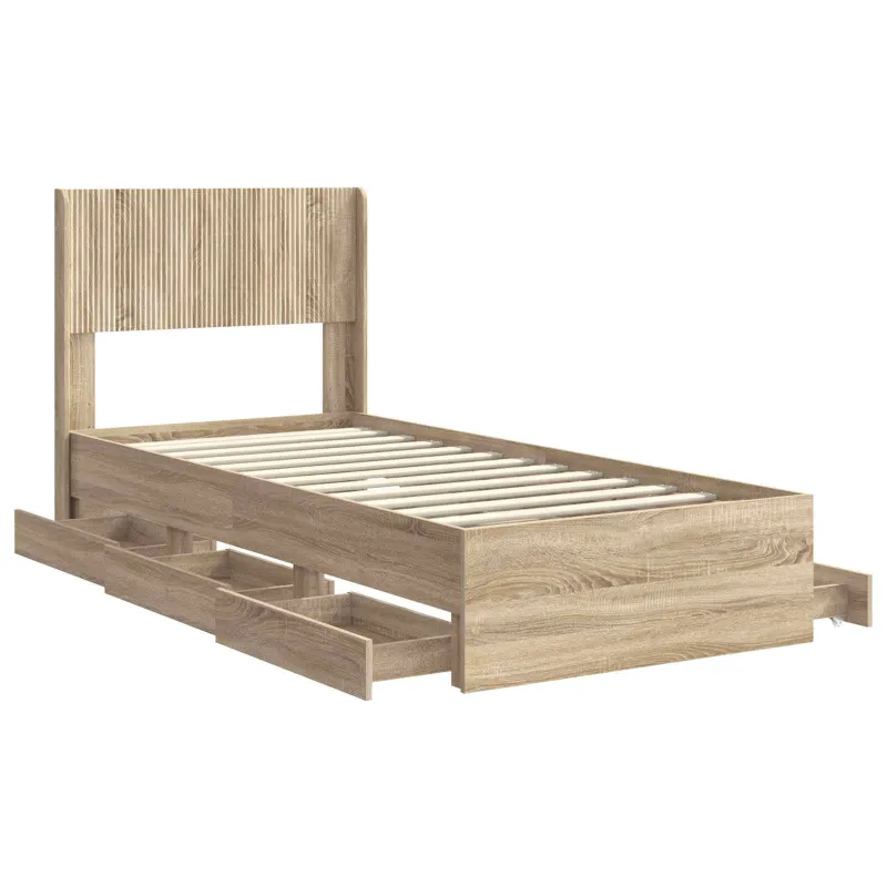 Lovos rėmas su saugojimu ir nugara Sonoma ąžuolas 75 x 190 cm