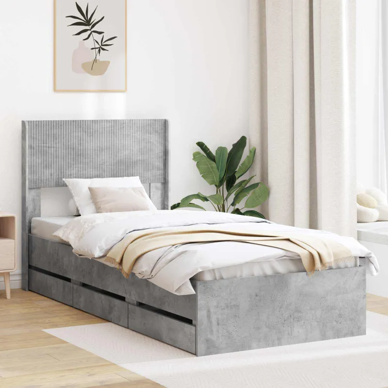 Lovos rėmas su saugojimu ir nugara Betono pilka 75 x 190 cm