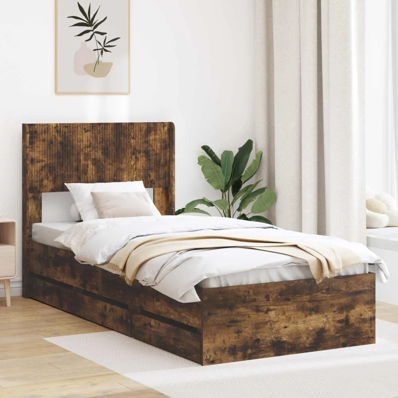 Lovos rėmas su saugojimu ir nugara Dūminio ąžuolo 75 x 190 cm