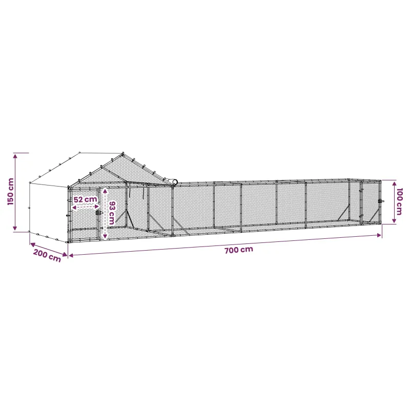 Vištidė su stogu ir kiemu 2 vnt. Sidabrinė 7 x 2 x 1,5 m