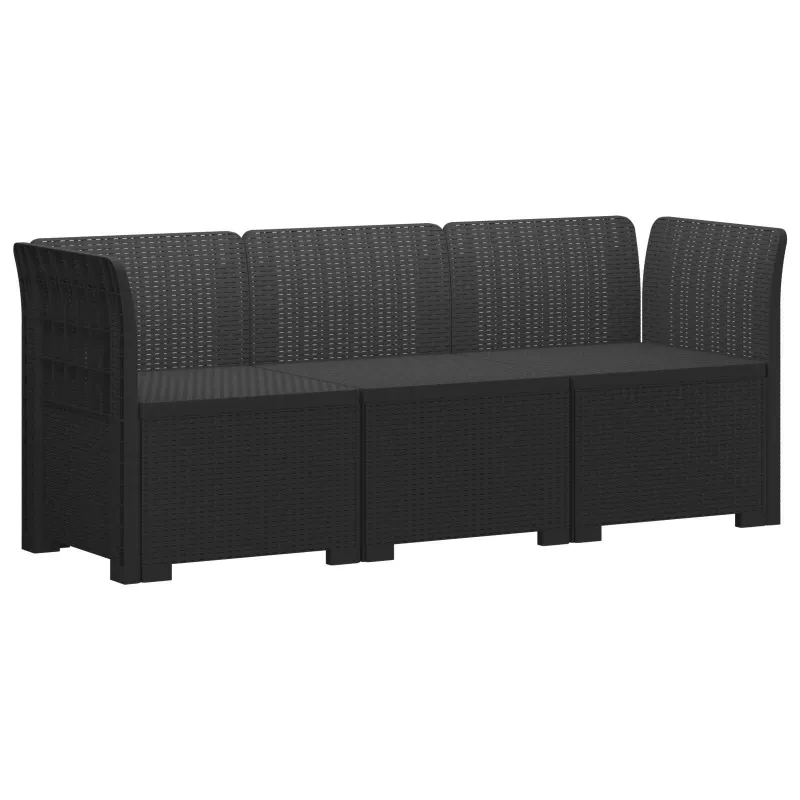 3-vietė Sodo Sofa Rattan Išvaizda PP Antracito