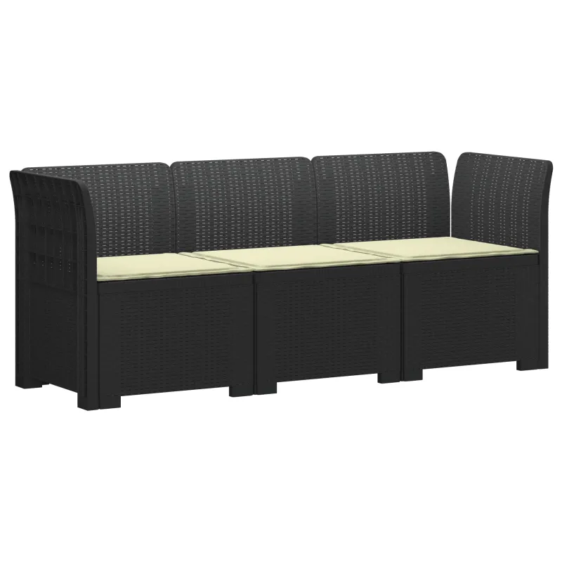 3-vietė sodo sofa su pagalvėlėmis, Rattan išvaizda PP Antracito