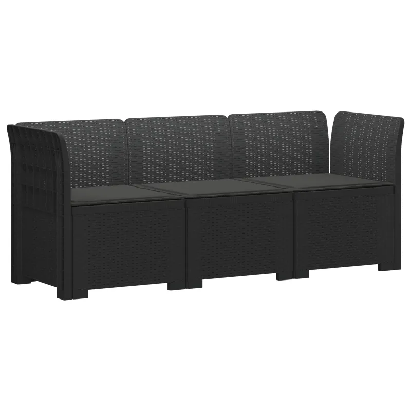 3-vietė sodo sofa su pagalvėlėmis, Rattan išvaizda PP Antracito