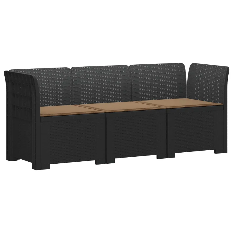 3-vietė sodo sofa su pagalvėlėmis, Rattan išvaizda PP Antracito