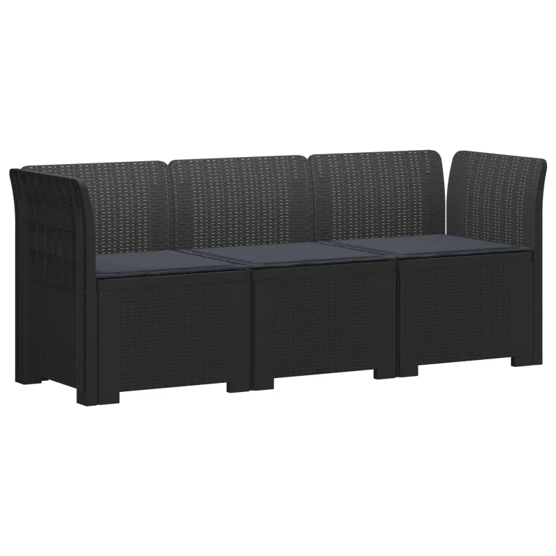 3-vietė sodo sofa su pagalvėlėmis, Rattan išvaizda PP Antracito