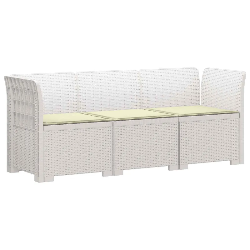 3-vietė sodo sofa su pagalvėlėmis, Rattan išvaizda PP Balta
