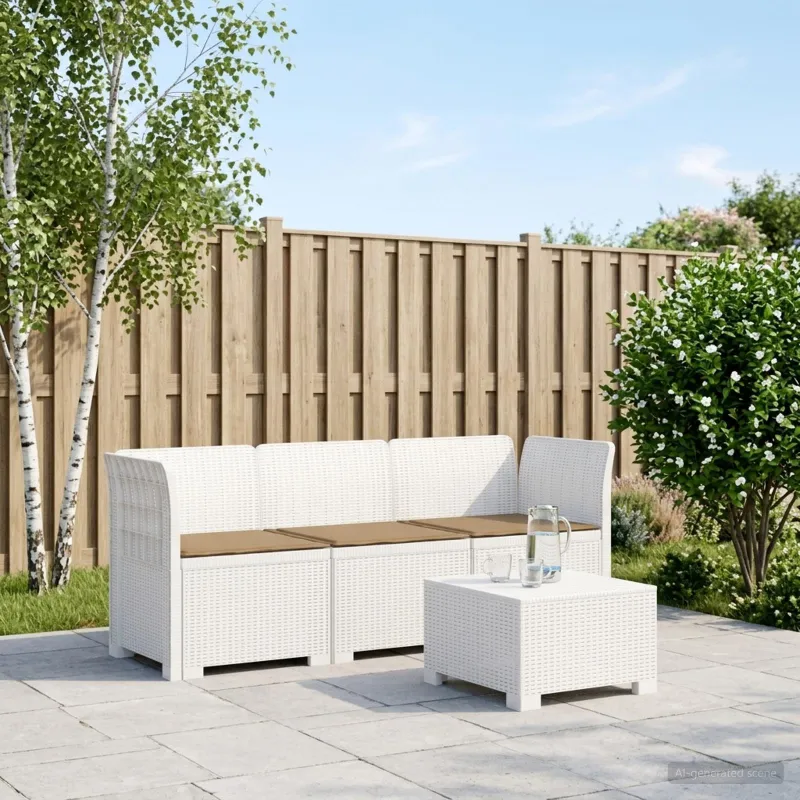3-vietė sodo sofa su pagalvėlėmis, Rattan išvaizda PP Balta