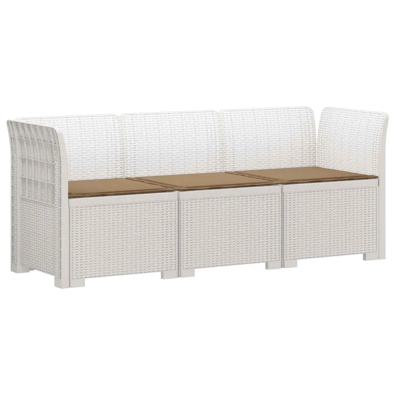 3-vietė sodo sofa su pagalvėlėmis, Rattan išvaizda PP Balta