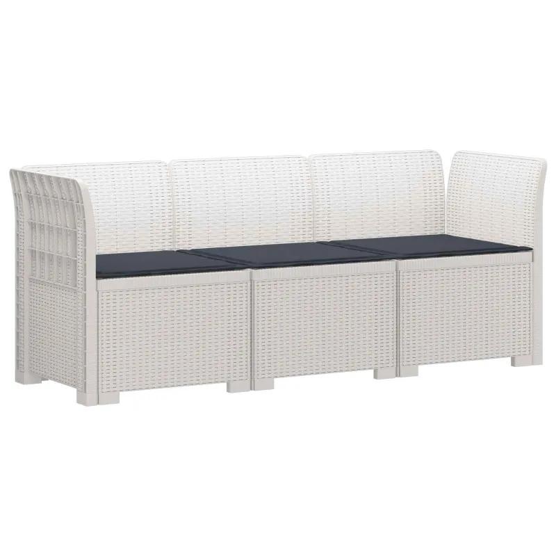 3-vietė sodo sofa su pagalvėlėmis, Rattan išvaizda PP Balta