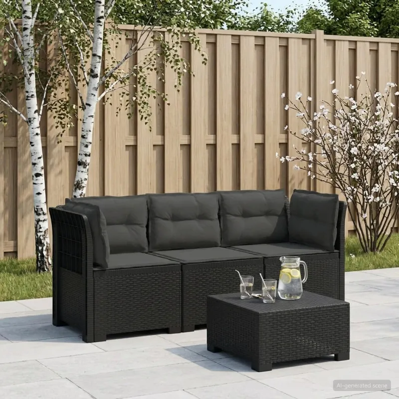 3-vietė sodo sofa su pagalvėlėmis, Rattan išvaizda PP Antracito