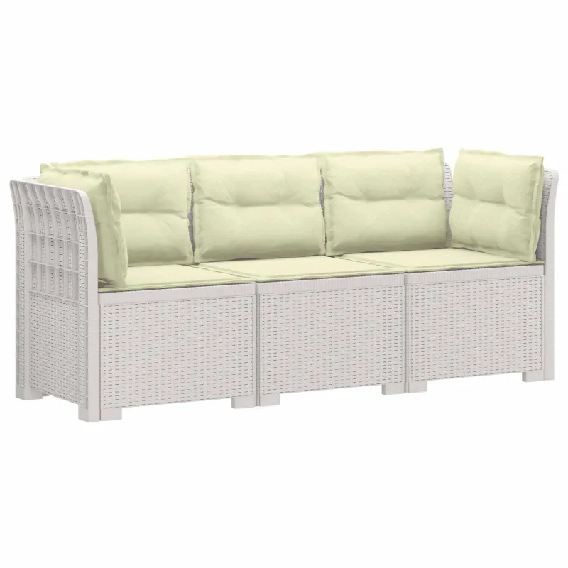 3-vietė sodo sofa su pagalvėlėmis, Rattan išvaizda PP Balta