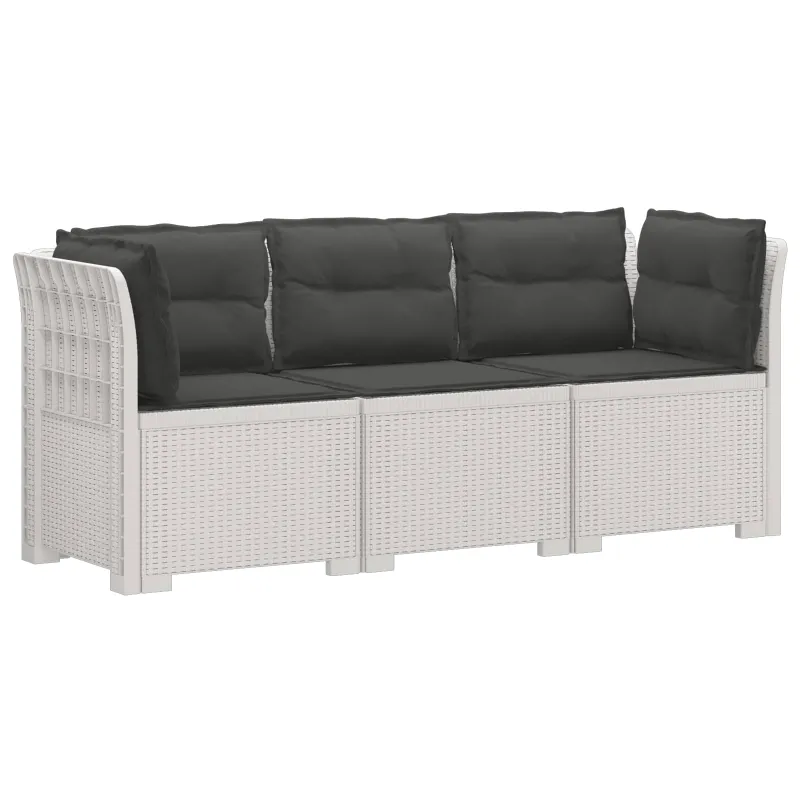 3-vietė sodo sofa su pagalvėlėmis, Rattan išvaizda PP Balta