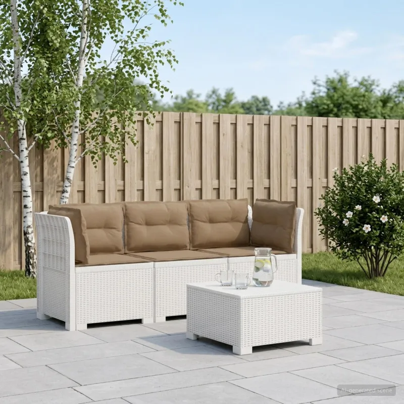 3-vietė sodo sofa su pagalvėlėmis, Rattan išvaizda PP Balta