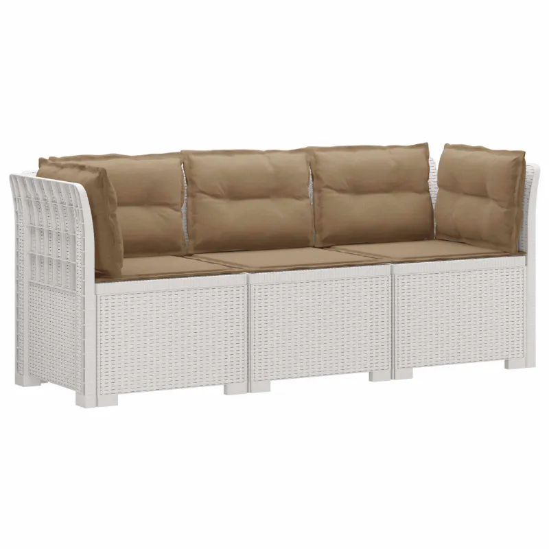 3-vietė sodo sofa su pagalvėlėmis, Rattan išvaizda PP Balta