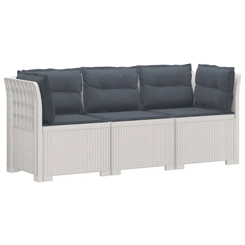 3-vietė sodo sofa su pagalvėlėmis, Rattan išvaizda PP Balta