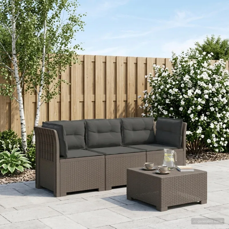 3-vietė sodo sofa su pagalvėlėmis, Rattan išvaizda PP