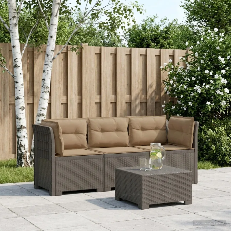 3-vietė sodo sofa su pagalvėlėmis, Rattan išvaizda PP
