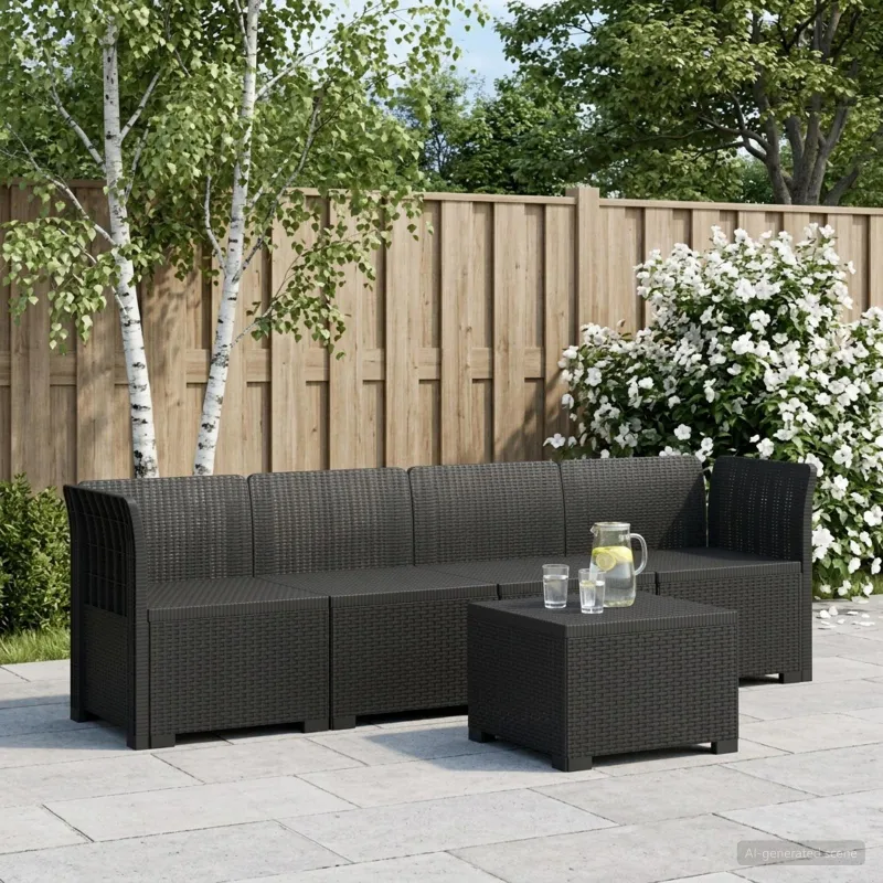 4 vietų sodo sofa pintinės išvaizdos PP Antracito