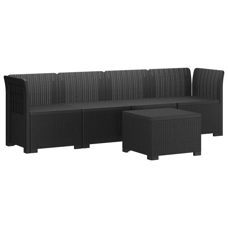 4 vietų sodo sofa pintinės išvaizdos PP Antracito