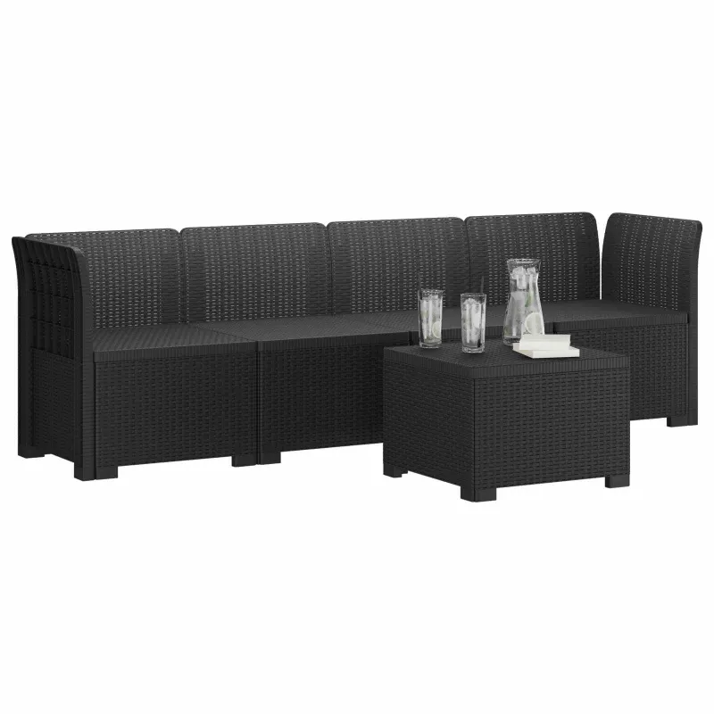4 vietų sodo sofa pintinės išvaizdos PP Antracito