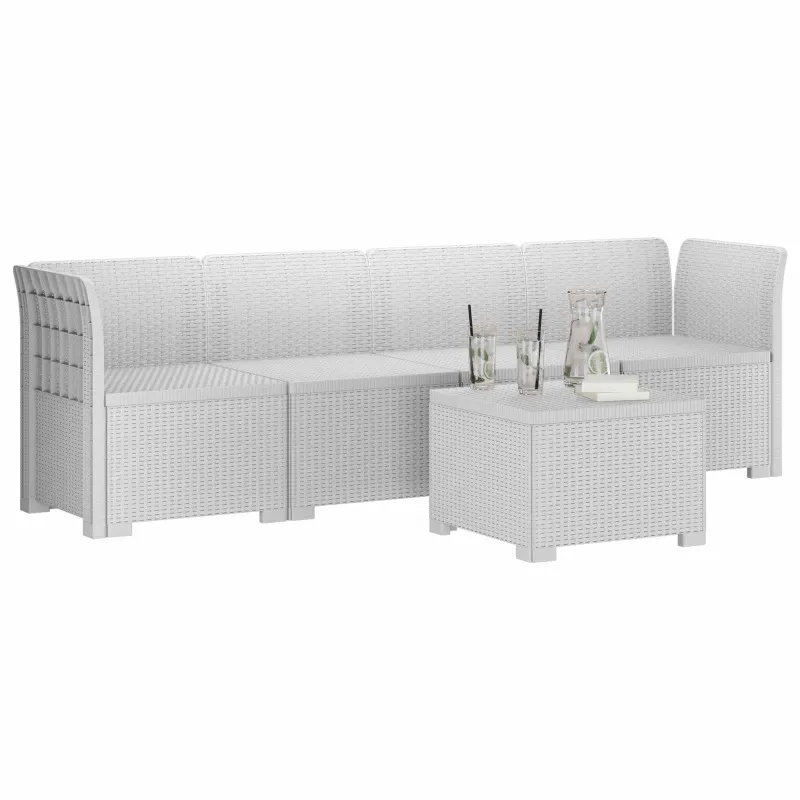 4 vietų sodo sofa pintinės išvaizdos PP Balta