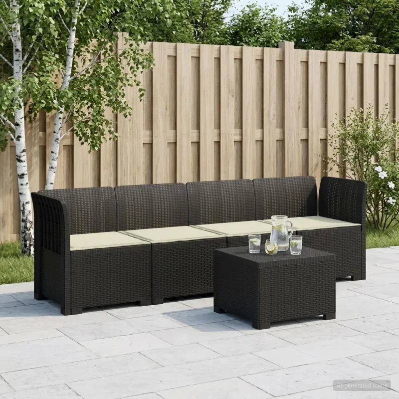 4 vietų sodo sofa su pagalvėmis pintinės išvaizdos PP Antracito