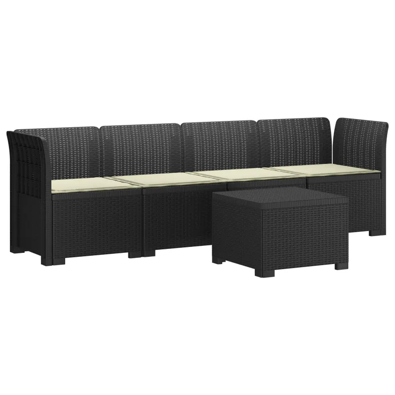 4 vietų sodo sofa su pagalvėmis pintinės išvaizdos PP Antracito