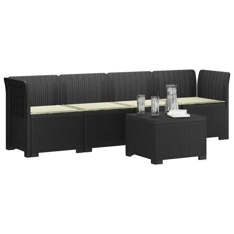 4 vietų sodo sofa su pagalvėmis pintinės išvaizdos PP Antracito